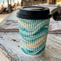 Gobelet en papier ondulé jetable avec couvercle et paille – Écologique pour café, jus, milkshake, fêtes, à emporter, pique-niques