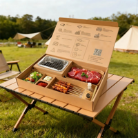 Nouveau style jetable portable charbon de bois BBQ Bento boîte à lunch ensemble boîtes en papier à emporter avec gril intégré