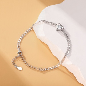 Hot Wholesale 925 <b>Sterling</b> <b>Silver</b> Rhodium Plated Trendy Heart <b>Charm</b> <b>Bracelets</b> for Women High Quality Cubic Zircon Wedding Gift - Product Image 2
