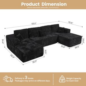 โซฟาแบบแยกส่วนรูปตัวยู สีเบจ ยี่ห้อ US Stock บรรจุฟองน้ำไร้โครง บรรจุภัณฑ์สุญญากาศ สำหรับบ้านพักอาศัย อพาร์ทเมนท์ โรงงาน หรือพื้นที่ทันสมัย - Product Image 4