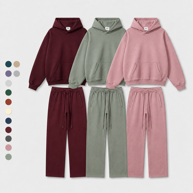 Men's Oversized Knitted 100% Cotton Breathable Hoodie Sweatpants Set Loose Fit Streetwear Joggers Hip Hop Fashion Custom Front