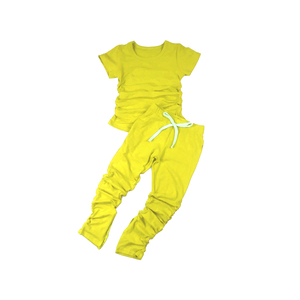 Conjunto de Pantalones Apilados para Niña QL2022, Pantalones de Color Caramelo Sólido, Ropa Deportiva, Conjuntos de Algodón de Manga Corta para Bebé, Ropa para Niños Pequeños - Product Image 3