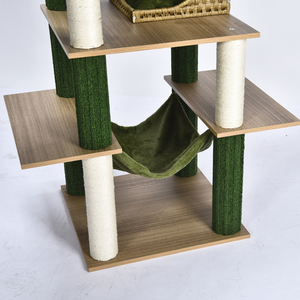En gros Arbre à chat 168 cm multi-niveaux en bois avec niche en osier, poteaux à gratter en sisal et hamac en peluche OEM ODM - Product Image 5