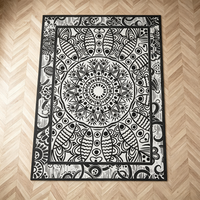 Tapis en polyester à poils ras, style médaillon européen nouveau classique/postmoderne, lavable en machine, pour salon et chambre à coucher