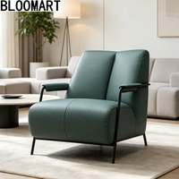 Fauteuil de loisirs haut de gamme en cuir véritable avec structure intérieure en bois massif et cadre en acier carbone finition cuivre antique