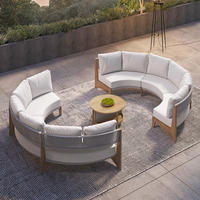 Ensemble de canapés modulaires d'extérieur Sunway en teck courbé, table d'appoint ronde avec coussin imperméable, demi-cercle pour hôtel, patio, villa, jardin