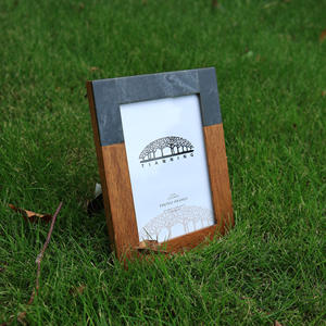 Cadre photo exquis en bois massif marron océan et incrustation de marbre bleu foncé ou <span class=keywords><strong>blanc</strong></span>, cadre photo en pierre de bois naturel <span class=keywords><strong>noir</strong></span> - Product Image 2