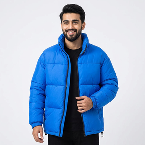 Chaqueta acolchada de algodón, chaqueta de invierno para hombre, dobladillo ajustable de algodón, holgada, de Color sólido, con cuello levantado, chaqueta acolchada gruesa para hombre joven - Product Image 1