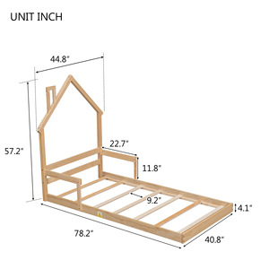 Solid Wood Children's <b>House</b> <b>Bed</b> With Safety Rails Wheat-colored Durable Framework Structure Bedroom Furniture For Kids - Product Image 3