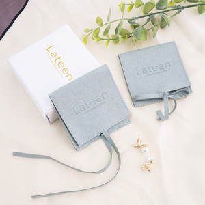 Custom Logo White Light Blue Velvet Sliding Drawer Jewelry Packaging <b>Gift</b> Box with Pouch for Ring Necklace Earrings Bracelet - Product Image 2