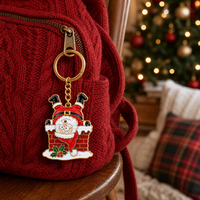 Porte-clés en émail souple Père Noël amusant bloqué dans la cheminée, plaqué or, porte-clés de Noël, porte-clés ornement personnalisé, cadeaux en gros