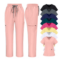 Ensemble de Blouses Médicales Personnalisées à Col en V en Polyester et Spandex pour Femmes, Vente en Gros, Marque Privée, Uniformes de Mode pour Infirmières, Hôpital