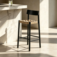 Tabourets de bar rétro en cuir et bois massif italien, sans accoudoirs, avec repose-pieds, pour îlot de cuisine, comptoir, bar à domicile, café, hôtel