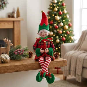 Premium Tartan Plaid Elf Doll Handmade Small Shop Window Toys Tendencia Navidad 2026 Outdoor <b>Xmas</b> Decor - Product Image 2