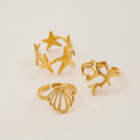 Ensemble de bagues côtières pour femmes en acier inoxydable plaqué or 18 carats, coquillage ouvert, corail, étoile de mer, ajustables, empilables, minimalistes, thème océan