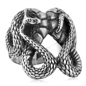 Double Snake <b>Ring</b> Silver Men's Punk Jewelry Geometric Animal Design 213027 - Product Image 5
