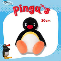 Peluche pingouin en gros de 30 cm, assis, aux yeux grands, bec rouge, ventre bicolore, super doux, en coton PP, pour la maison
