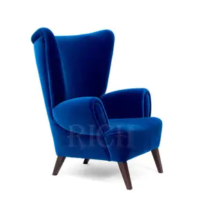 Silla con respaldo de ala para sala de estar, sillón moderno de tela de terciopelo con respaldo alto, Color Azul Marino