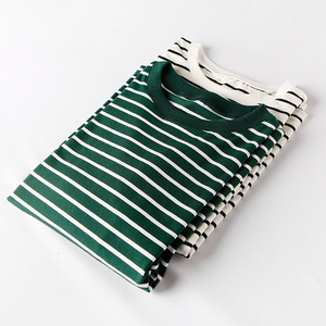 High Quality Womens T-shirts, Customize Breathable <b>Material</b> Short Sleeve Woman Striped T Shirt v Neck Blank Custom Printing - Product Image 6