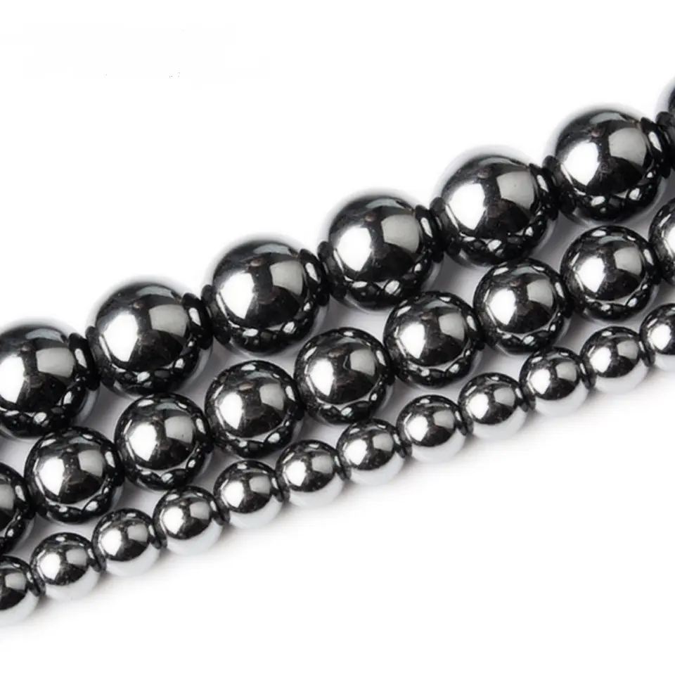 Perles rondes en hématite, vente en gros, noir naturel pour la fabrication de bijoux 4mm 6mm 8mm 10mm 12mm 14mm bricolage OEM taille d'image