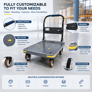 Flatbed Platform Cart Nylon Casters Folding Handle Silent <strong>Wheels</strong> For Warehouse Custom OEM Wholesale Industrial Trade Delivery - Product Image 4