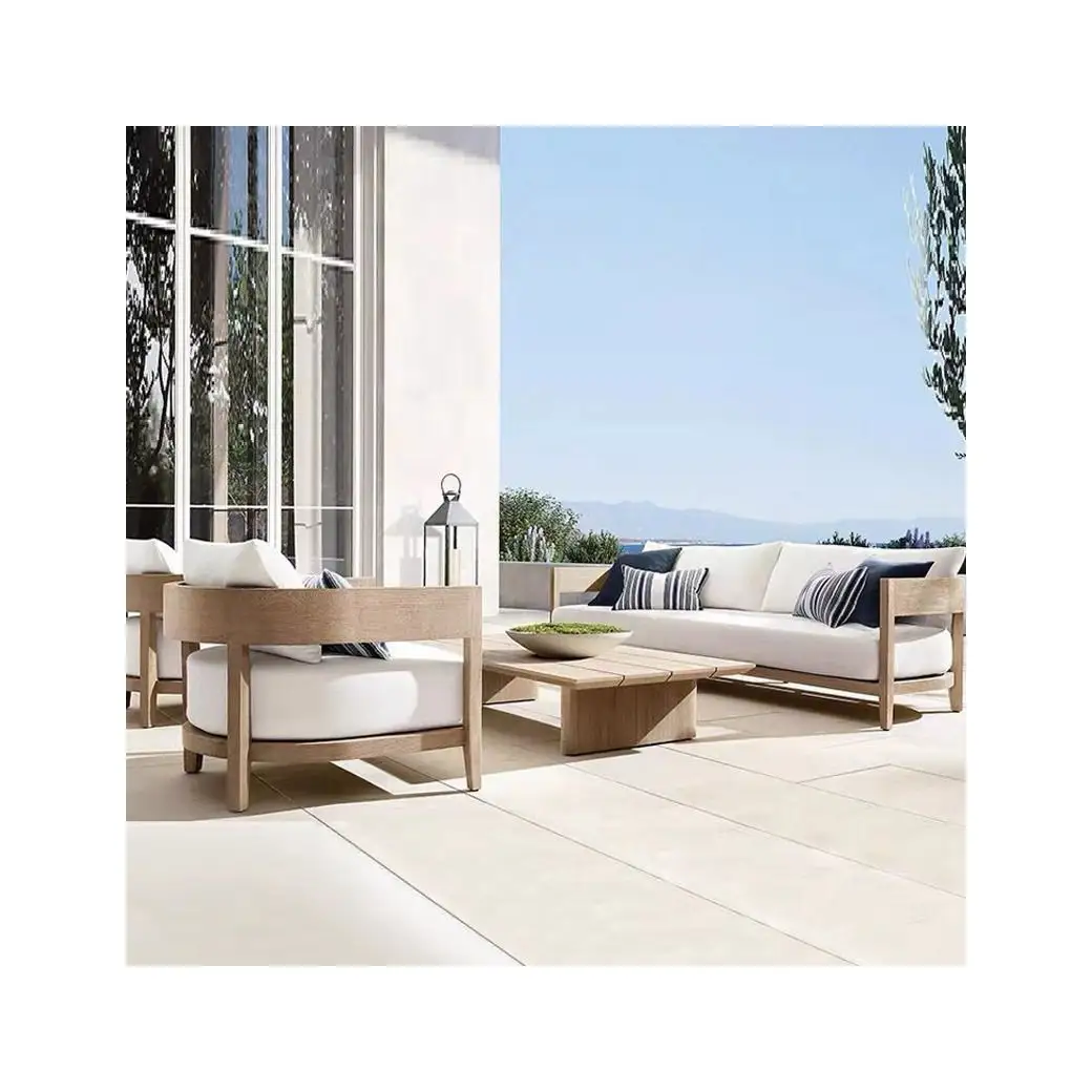 Luxus wasserdichte moderne Gartenmöbel Set Patio Couch Schnitt Teakholz Aluminium Outdoor-Sofa