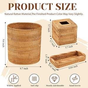 Juego de 3 Accesorios de Baño de Ratán, Decoración Tejida a Mano para el Hogar, Cesto para Papel, Caja de Pañuelos Cuadrada y Cesta de Almacenamiento - Product Image 6