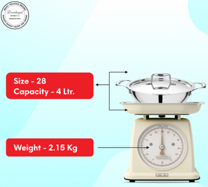 Olla Triply Kadhai de 28 cm, acero inoxidable de grado 304, resistente, perfecta para freír, saltear, preparar currys y para la cocina diaria. - Product Image 5