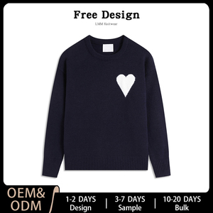 <span class=keywords><strong>Pull</strong></span> en tricot blanc à col rond <span class=keywords><strong>AMI</strong></span>, grand cœur, 100% coton, manches longues, unisexe, logo personnalisé, OEM et ODM pris en charge - Product Image 3