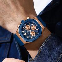Montre chronographe à quartz pour homme POEDAGAR 893, cadran carré, bracelet en silicone, aiguilles lumineuses, date, résistante à l'eau, sport, décontractée, montre-bracelet