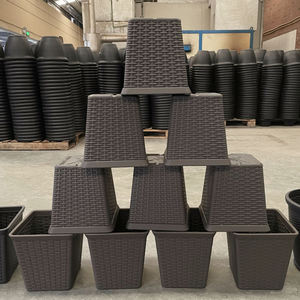 Grand pot à fleurs en plastique carré effilé, en rotin, pour intérieur/extérieur, en résine PE, pot à fleurs en osier, jardin, écologique, trou de drainage, shopping - Product Image 3