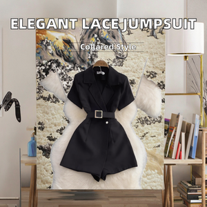 Combinaison noire pour femme - Combinaison courte formelle à manches courtes - Vêtements pour femme - Mode - Product Image 2