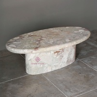 Table basse ovale en marbre Breccia sur mesure, table centrale en pierre multicolore, mobilier de luxe pour les designers d'intérieur