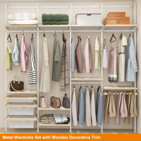 Porte-vêtements vertical moderne et minimaliste de luxe en acier au carbone, extensible, avec étagère de rangement en MDF pour dressing, du sol au plafond