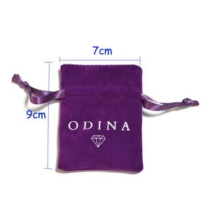 Baskılı <span class=keywords><strong>logo</strong></span> ile lüks kadife süet mor takı yüzük paket poşeti - Product Image 4