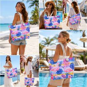 Custom Print Zipper <b>Beach</b> <b>Tote</b> <b>Bag</b> Thick Rope Handle Canvas Summer Shopping <b>Bag</b> Custom Logo Accepted - Product Image 6