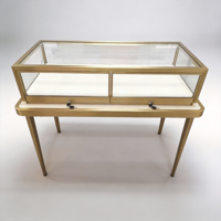 Table de présentation de bijoux en métal doré de luxe, vitrine moderne en verre avec tiroir verrouillable pour boutique, mobilier de vente au détail