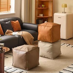 Traditional Eco-Friendly Synthetic Leather Square <b>Footstool</b> with Ottoman <b>Cushion</b> for Living Room Bedroom Apartment Hotel Use - Product Image 3