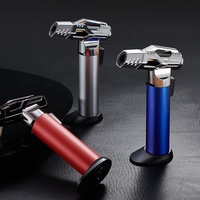 Briquet de cuisine à flamme jet réglable de luxe, coupe-vent, avec logo personnalisé, torche au butane, verrou de sécurité, pour cigares, cigarettes, cadeaux d'affaires