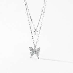 Collier pendentif papillon double couche en argent sterling S925 avec zircon rond, version cuivre personnalisable, Free Soul, pour femmes - Product Image 3