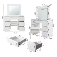 Commande en gros - Table de maquillage minimaliste en bois blanc avec éclairage réglable 3 couleurs et 12 ampoules LED