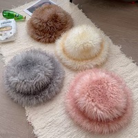 Topi Bucket Wanita Bulu Imitasi Keriting Tebal, Topi Nelayan Bulu Halus Modis Musim Dingin untuk Wanita