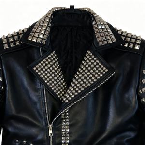 Cowhide Leather Biker Jacket for Men Vintage Style Zipper Closure with Pockets Rock Punk Plain Dyed Winter Season OEM Service - Product Image 3