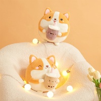 Peluche chien corgi en coton PP kawaii de 30 cm, jouet en peluche, animal en peluche, adorable coussin, tasse de thé au lait, peluche boba