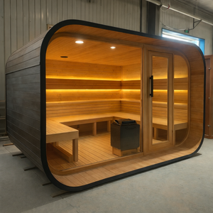 Sauna extérieur moderne en forme de cube pour 8 personnes, en cèdre rouge et en hemlock, grand sauna extérieur traditionnel, poêle à vapeur, <span class=keywords><strong>chauffage</strong></span> hybride - Product Image 2