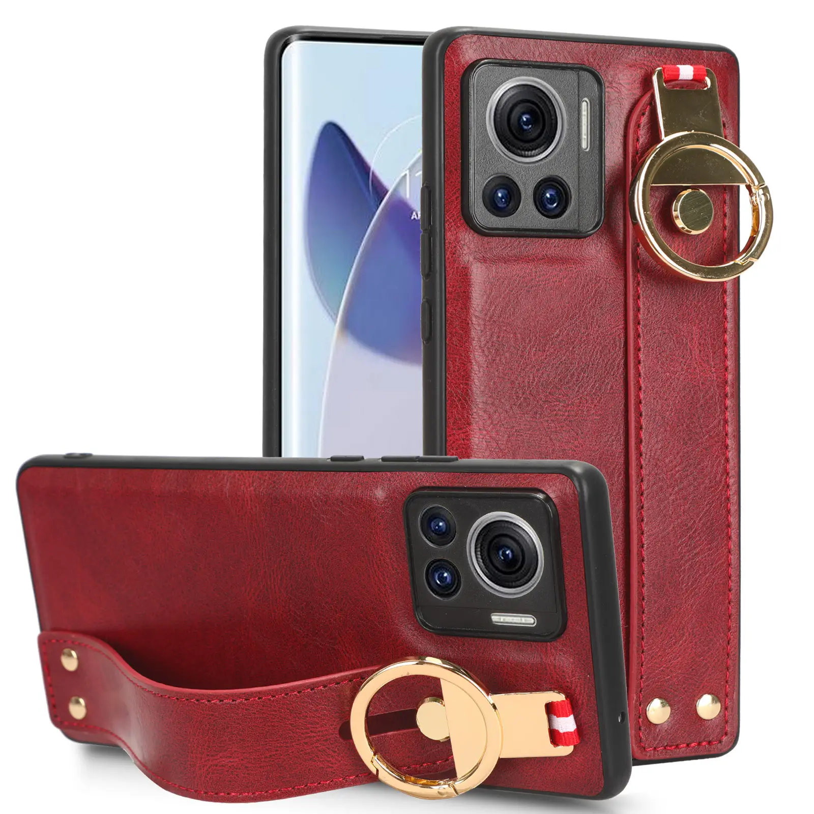 Wrist Strap Portable Use Ring Leather Lanyard Phone Case For Motorola Edge 30 Ultra Waistband Hold