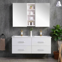 Meuble-lavabo mural double vasque de style moderne, design écologique pour hôtels, avec vasque en céramique et armoires à miroir LED