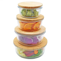 Grand ensemble de boîtes à lunch en verre sans BPA avec couvercle en bambou, compatibles micro-ondes, étanches, pour la conservation des aliments, stockage du pain sous vide, vente en gros d'usine, idéal comme cadeau