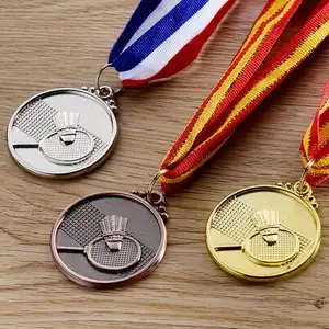 Groothandel/Op Maat Gemaakte Medaillon Van Metaal Zinklegering Medaille Ronde Goud, Zilver, Bronzen Spellen Medailles Badminton Medaille Sport Medaille