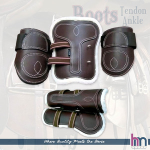 HM GLOBAL Equestrian Elite – Ensemble de protège-tendons et de protège-chevilles en cuir véritable pour chevaux, design personnalisable, protection des jambes, sangle élastique - Product Image 1